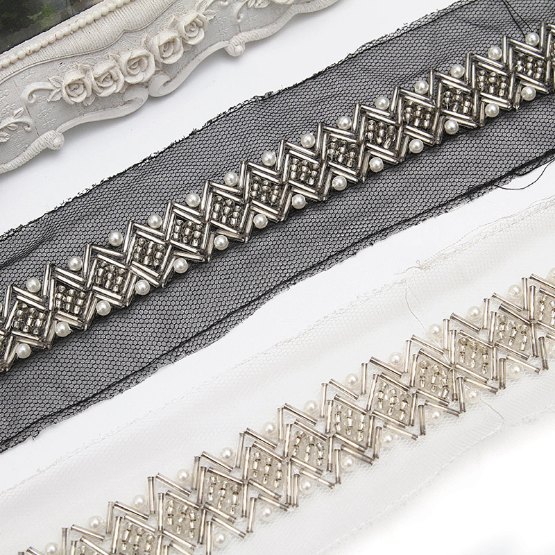 kavatar  wholesale new Handmade Bead lace Embroidered Tulle Trim wedding with Accessories Beads Rhinestones