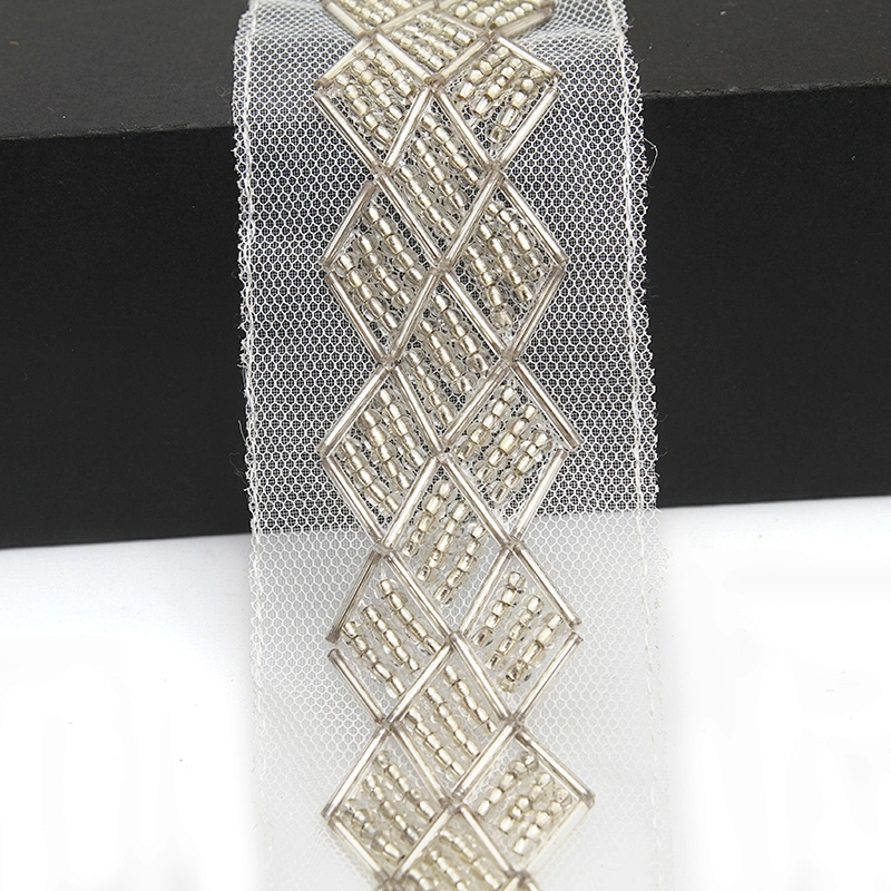 kavatar  wholesale new Handmade Bead lace Embroidered Tulle Trim wedding with Accessories Beads Rhinestones