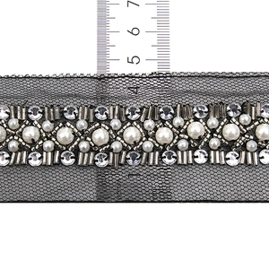 kavatar  wholesale new Handmade Bead lace Embroidered Tulle Trim wedding with Accessories Beads Rhinestones