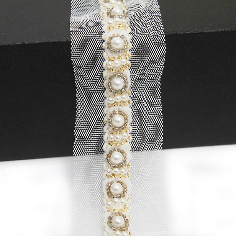 kavatar  wholesale new Handmade Bead lace Embroidered Tulle Trim wedding with Accessories Beads Rhinestones