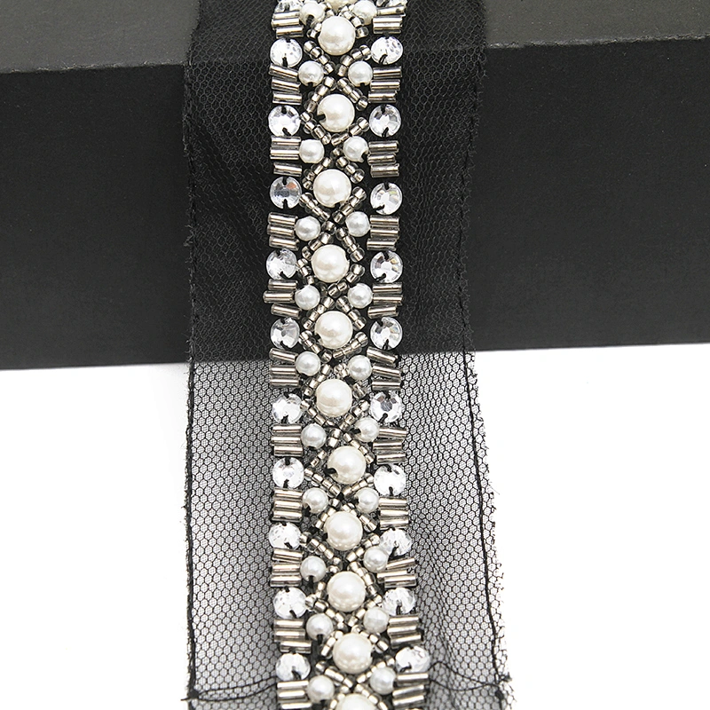 kavatar  wholesale new Handmade Bead lace Embroidered Tulle Trim wedding with Accessories Beads Rhinestones