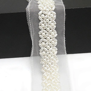 kavatar  wholesale new Handmade Bead lace Embroidered Tulle Trim wedding with Accessories Beads Rhinestones