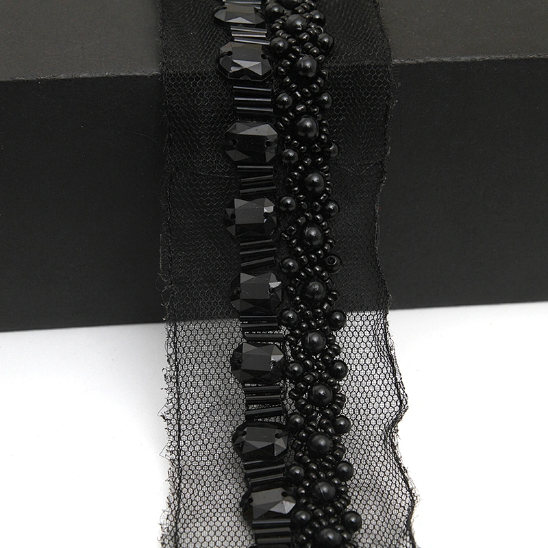 kavatar  wholesale new Handmade Bead lace Embroidered Tulle Trim wedding with Accessories Beads Rhinestones