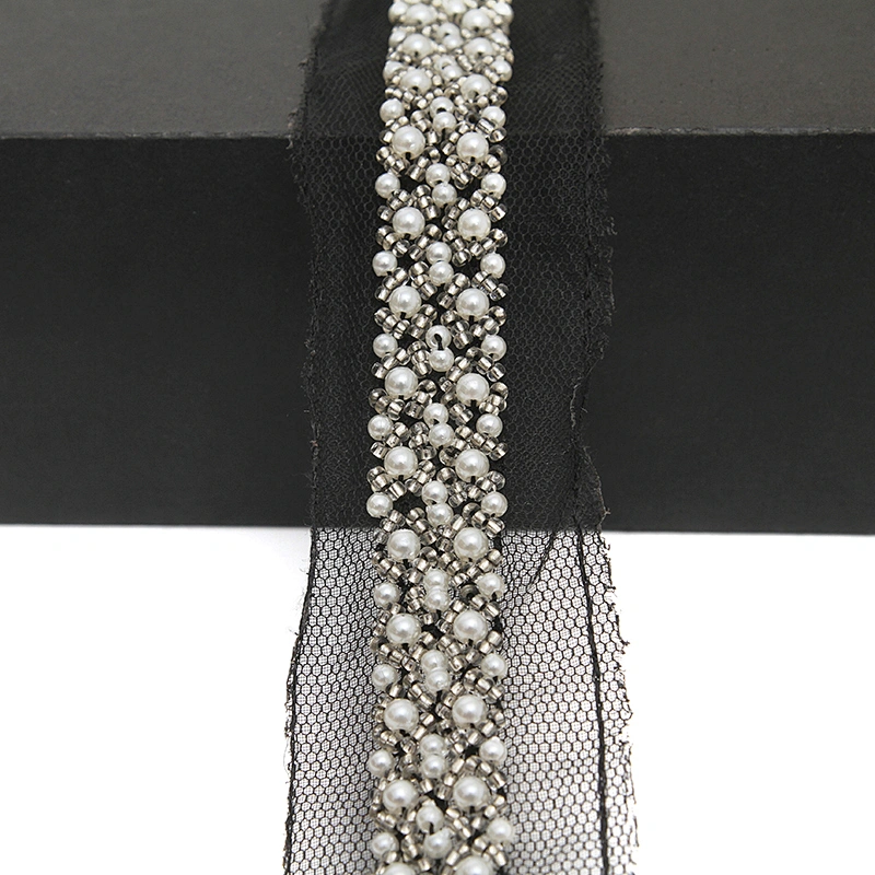 kavatar  wholesale new Handmade Bead lace Embroidered Tulle Trim wedding with Accessories Beads Rhinestones
