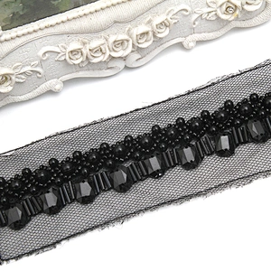 kavatar  wholesale new Handmade Bead lace Embroidered Tulle Trim wedding with Accessories Beads Rhinestones