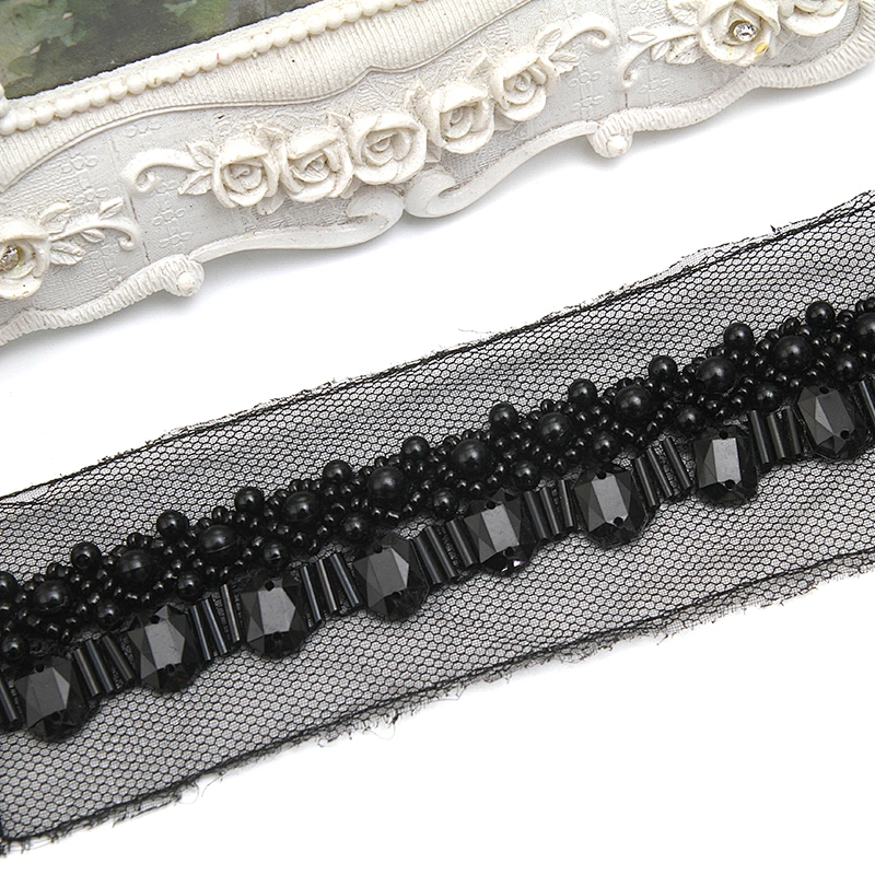 kavatar  wholesale new Handmade Bead lace Embroidered Tulle Trim wedding with Accessories Beads Rhinestones