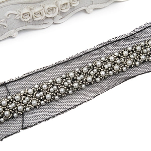 kavatar  wholesale new Handmade Bead lace Embroidered Tulle Trim wedding with Accessories Beads Rhinestones