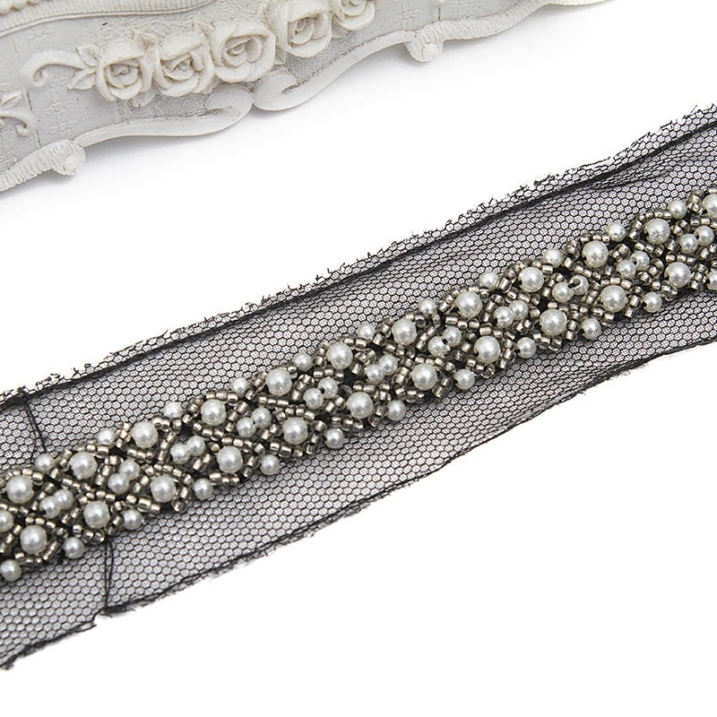 kavatar  wholesale new Handmade Bead lace Embroidered Tulle Trim wedding with Accessories Beads Rhinestones