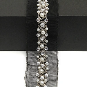 kavatar  wholesale new Handmade Bead lace Embroidered Tulle Trim wedding with Accessories Beads Rhinestones