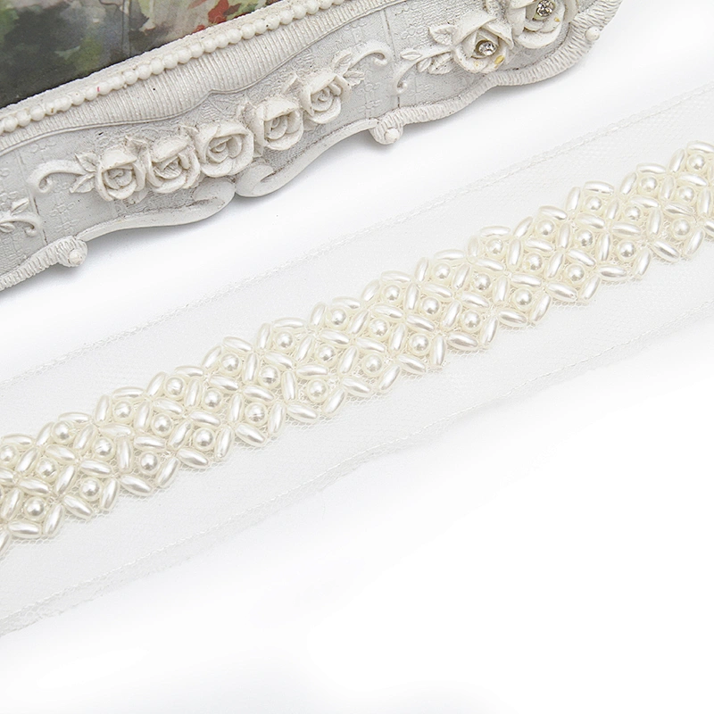 kavatar  wholesale new Handmade Bead lace Embroidered Tulle Trim wedding with Accessories Beads Rhinestones