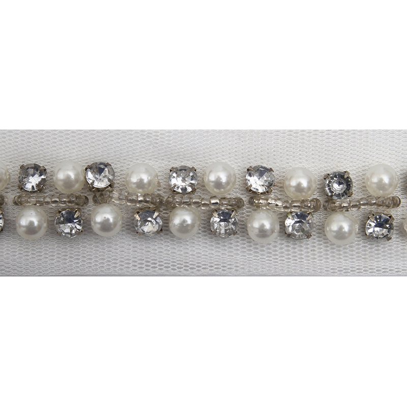 kavatar  wholesale new Handmade Bead lace Embroidered Tulle Trim wedding with Accessories Beads Rhinestones
