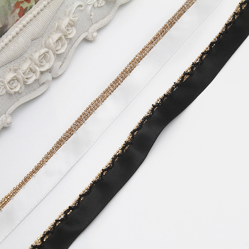 Wholesale Chain lace trim rhinestone 1.3 cm Sew-On lace trim Polyester net mesh Lace trimmings wedding for clothes  Accessories