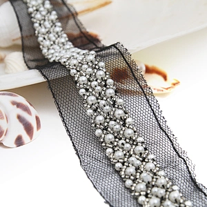 kavatar  wholesale new Handmade Bead lace Embroidered Tulle Trim wedding with Accessories Beads Rhinestones