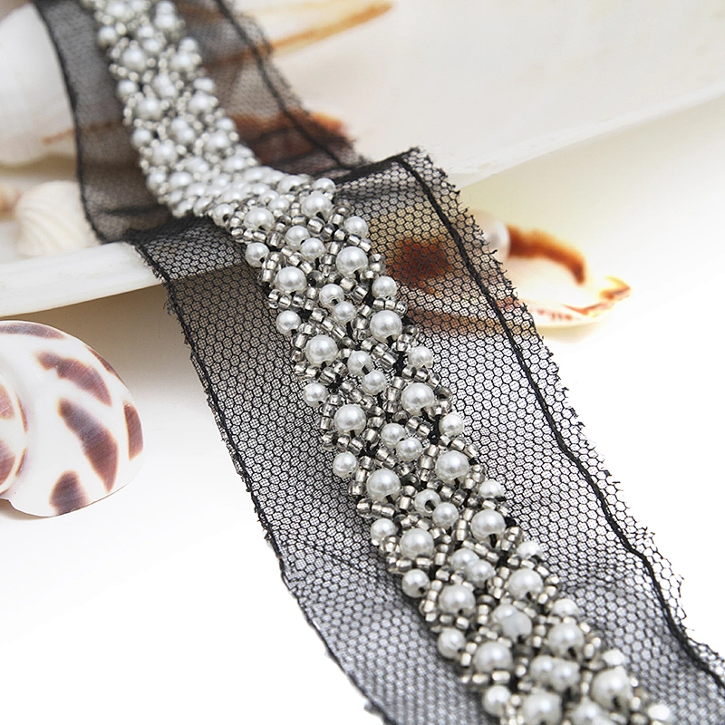 kavatar  wholesale new Handmade Bead lace Embroidered Tulle Trim wedding with Accessories Beads Rhinestones