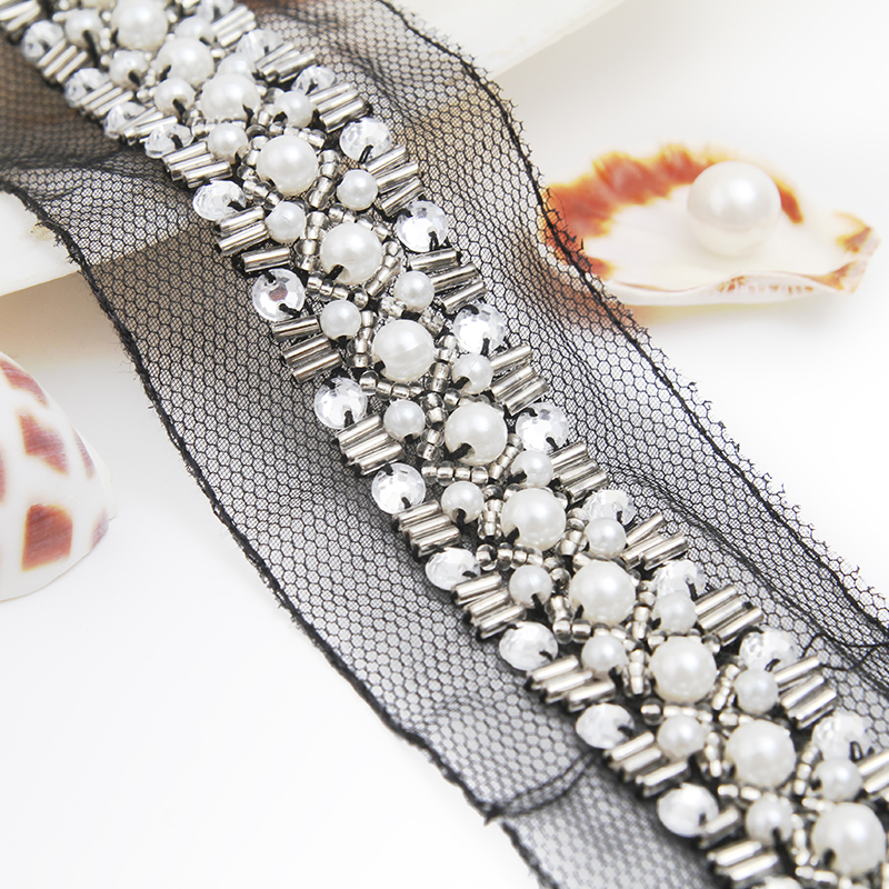 kavatar  wholesale new Handmade Bead lace Embroidered Tulle Trim wedding with Accessories Beads Rhinestones