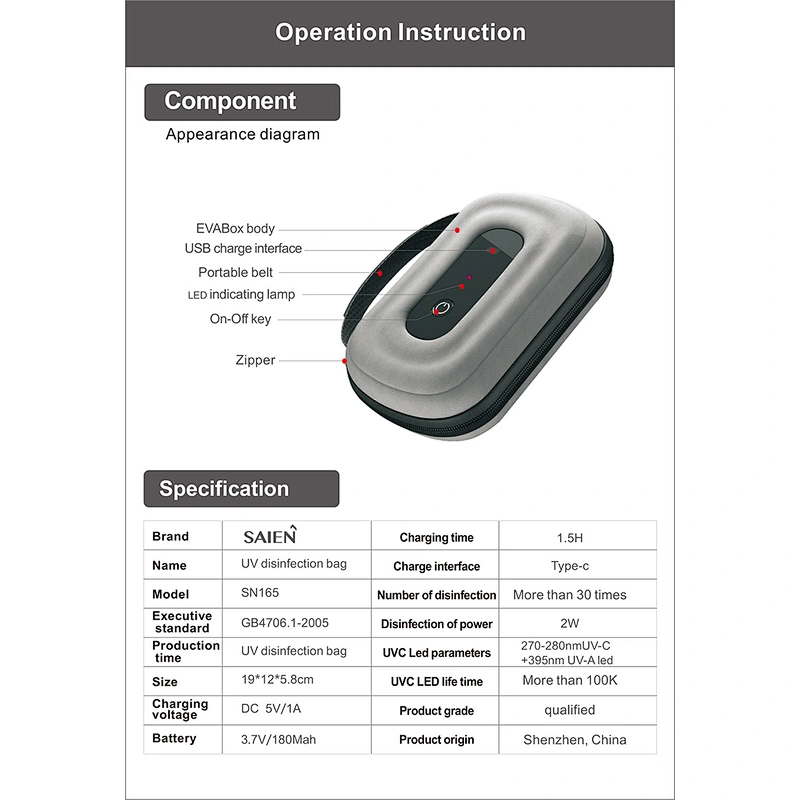Small Carry EVA Bag Strong UV Light Sterilization Box Disinfection
