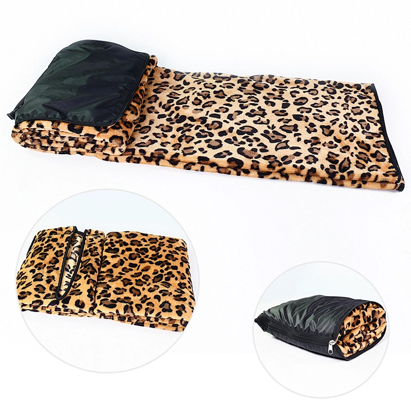 Top Promotion Folding Airplane Bed Soft Flannel Leopard Print Blanket