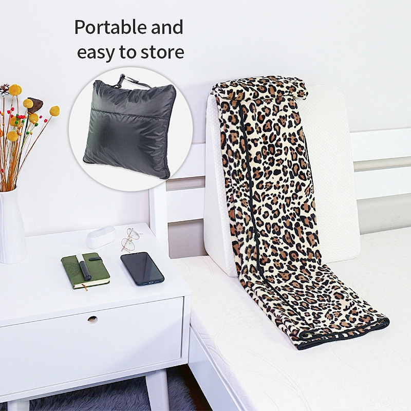 Top Promotion Folding Airplane Bed Soft Flannel Leopard Print Blanket