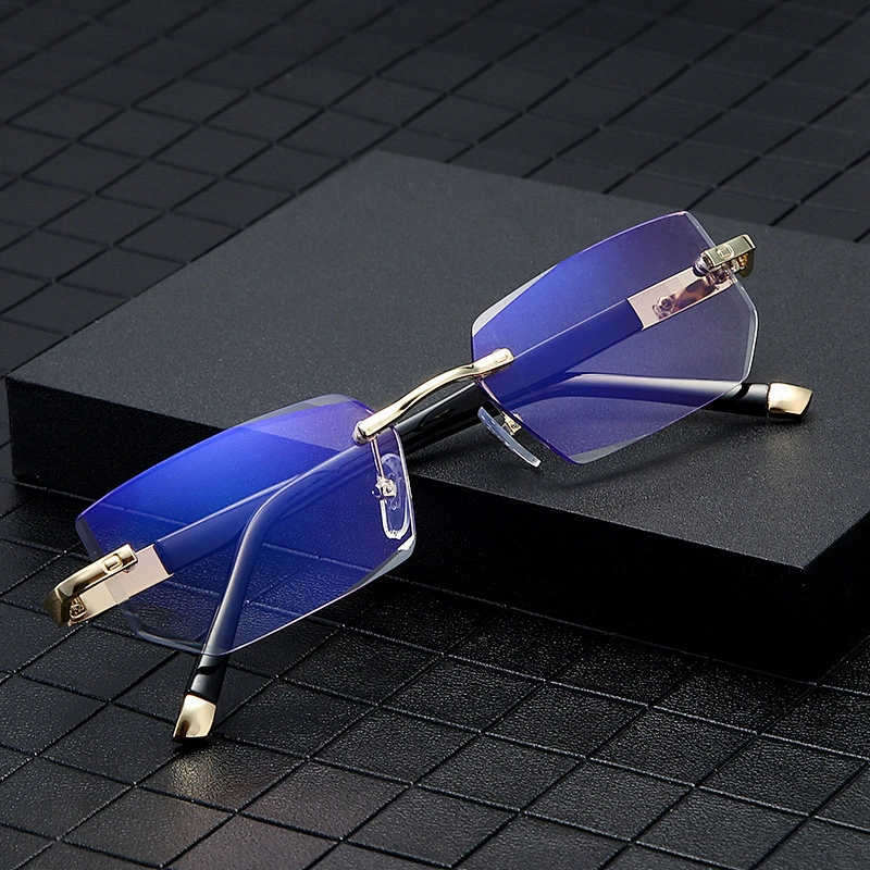 2021 HD trendy designer thin optics rimless chamfered reading glasses anti blue light men women wholesale reader glasses frame