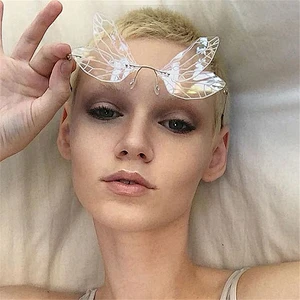 2021 newest rimless Insect wing shape foldable punk sunglasses women men eyewear shade sun glasses wholesale custom goggles