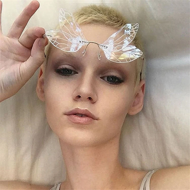 2021 newest rimless Insect wing shape foldable punk sunglasses women men eyewear shade sun glasses wholesale custom goggles