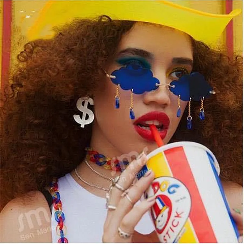 2021 fashion newest cloud shape tears pendant sunglasses women men eyewear shade vintage sun glasses wholesale custom goggles