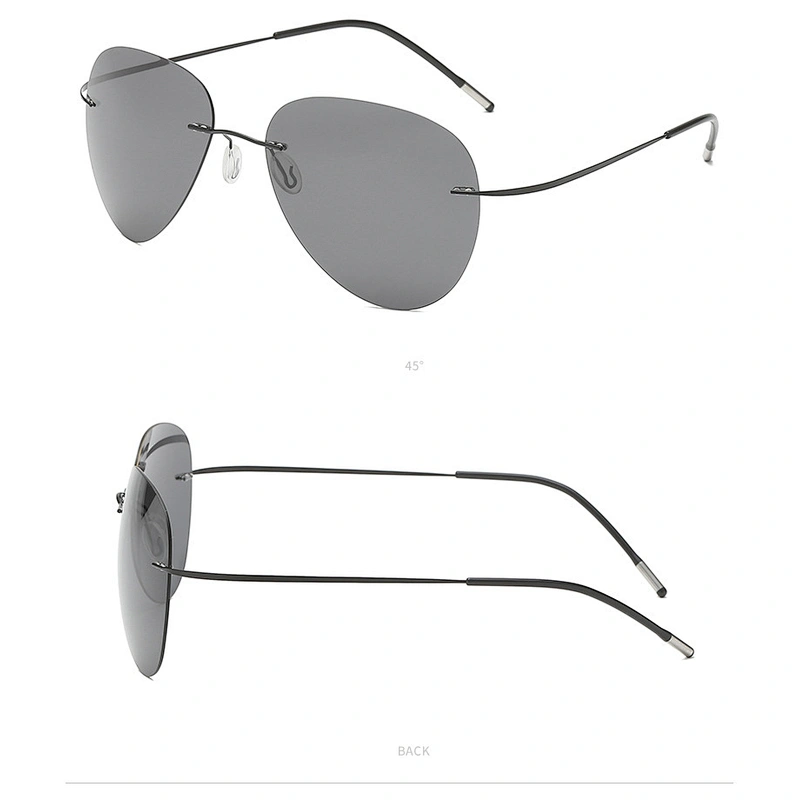 2021 newest fashion titanium rimless round sunglasses polarized women men eyewear shade sun glasses wholesale custom goggles
