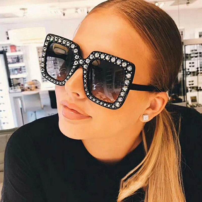 2021 newest fashion rhinestone square big frame sunglasses women men eyewear shade vintage sun glasses wholesale custom goggles