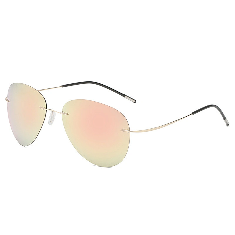 2021 newest fashion titanium rimless round sunglasses polarized women men eyewear shade sun glasses wholesale custom goggles