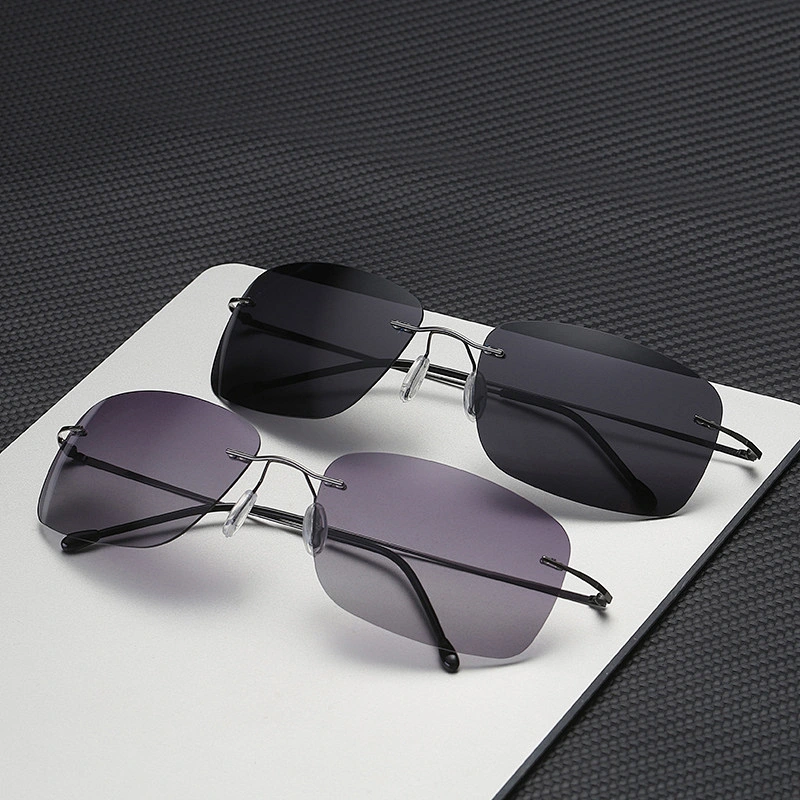 2021 newest foldable titanium rimless square sunglasses polarized women men eyewear shade sun glasses wholesale custom goggles