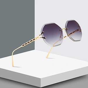 Explosion Diamond Cut Rope Imitation Leather Decorative rimless Sunglasses Street Style Modern Retro Sunglasses sun glasses