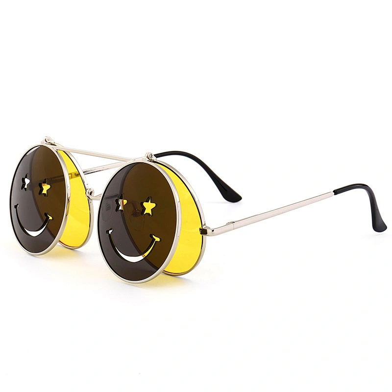 New punk steam flip smiley face ray band sunglasses  trend street shooting ocean film bling sunglasses trend