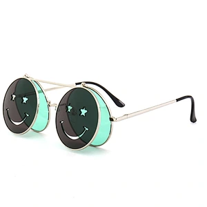 New punk steam flip smiley face ray band sunglasses  trend street shooting ocean film bling sunglasses trend