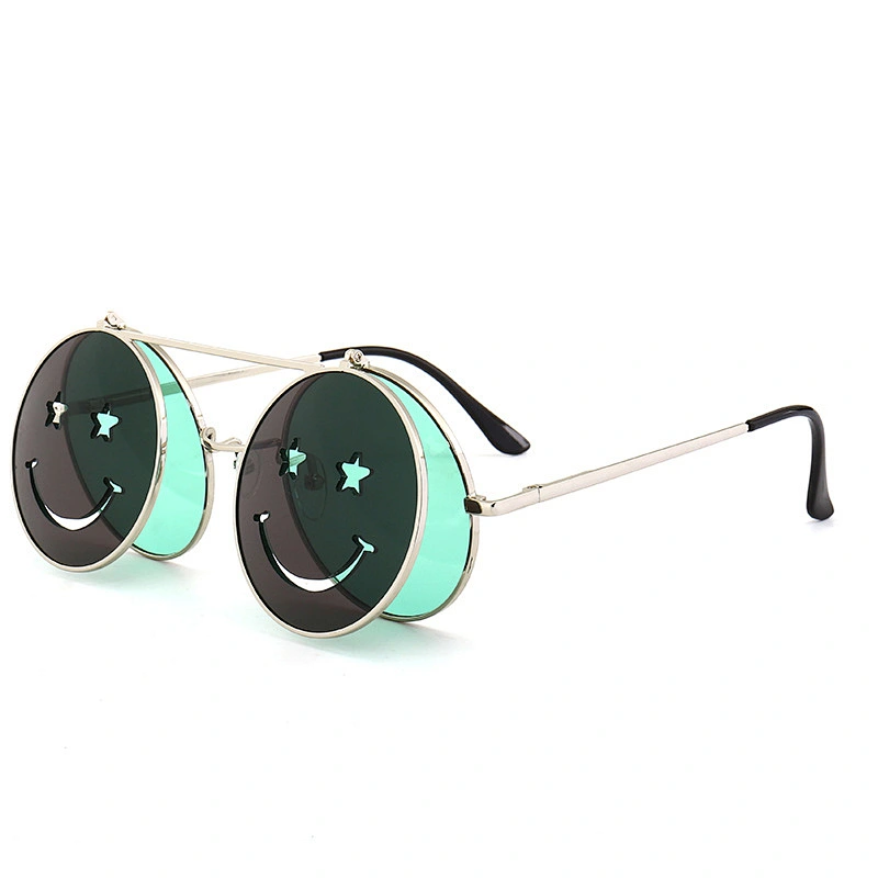 New punk steam flip smiley face ray band sunglasses  trend street shooting ocean film bling sunglasses trend