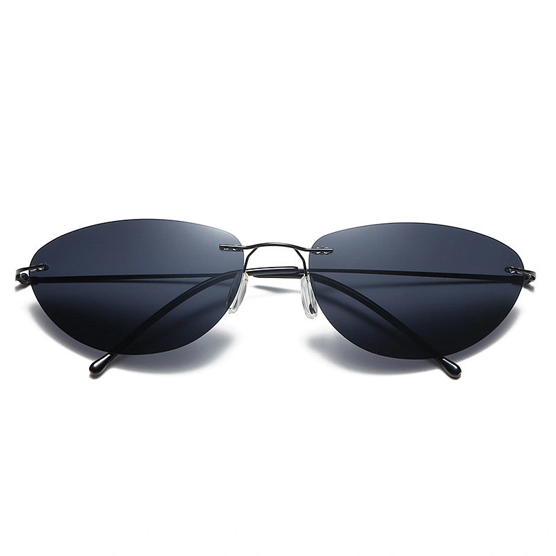 2021 newest fashion rimless oval titanium sunglasses polarized women men eyewear shade sun glasses wholesale custom goggles