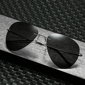 2021 newest trendy titanium rimless round sunglasses polarized women men eyewear shade sun glasses wholesale custom goggles