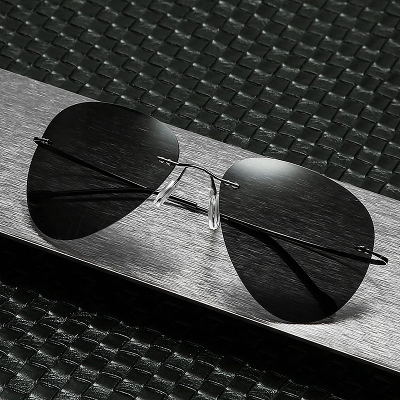 2021 newest trendy titanium rimless round sunglasses polarized women men eyewear shade sun glasses wholesale custom goggles