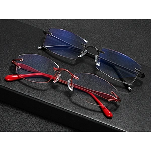 Anti blue light chamfer rimless trendy rhinestone retro designer optics reading glasses men women wholesale reader glasses frame