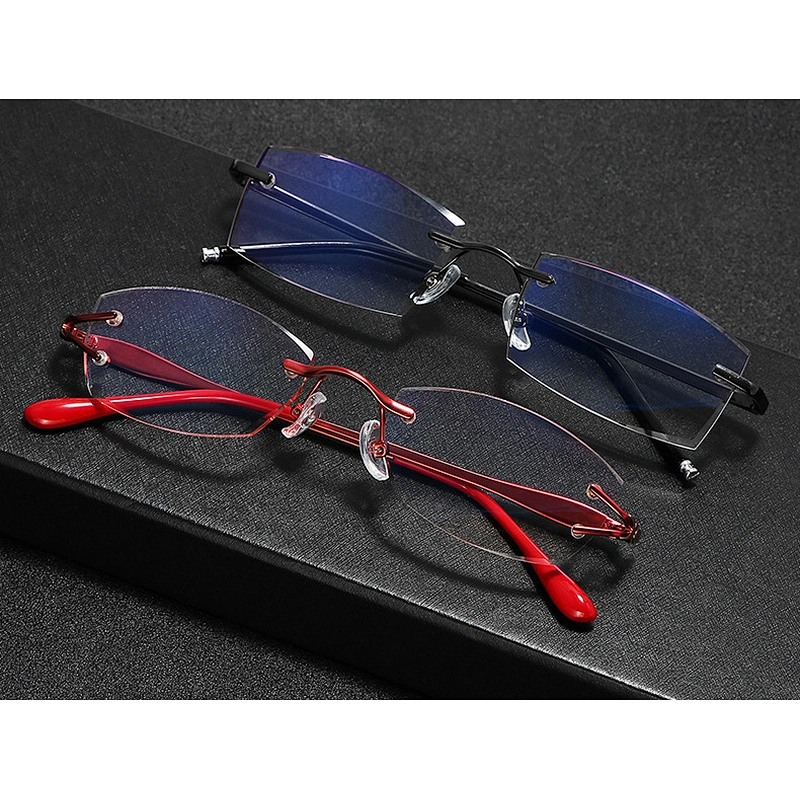 Anti blue light chamfer rimless trendy rhinestone retro designer optics reading glasses men women wholesale reader glasses frame