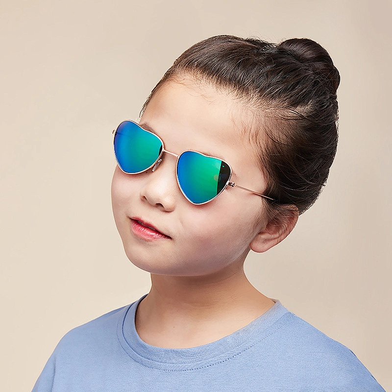Newest oval colorful kids boy heart shape reflective sunglasses girls 2021 manufacture for custom UV sun glasses