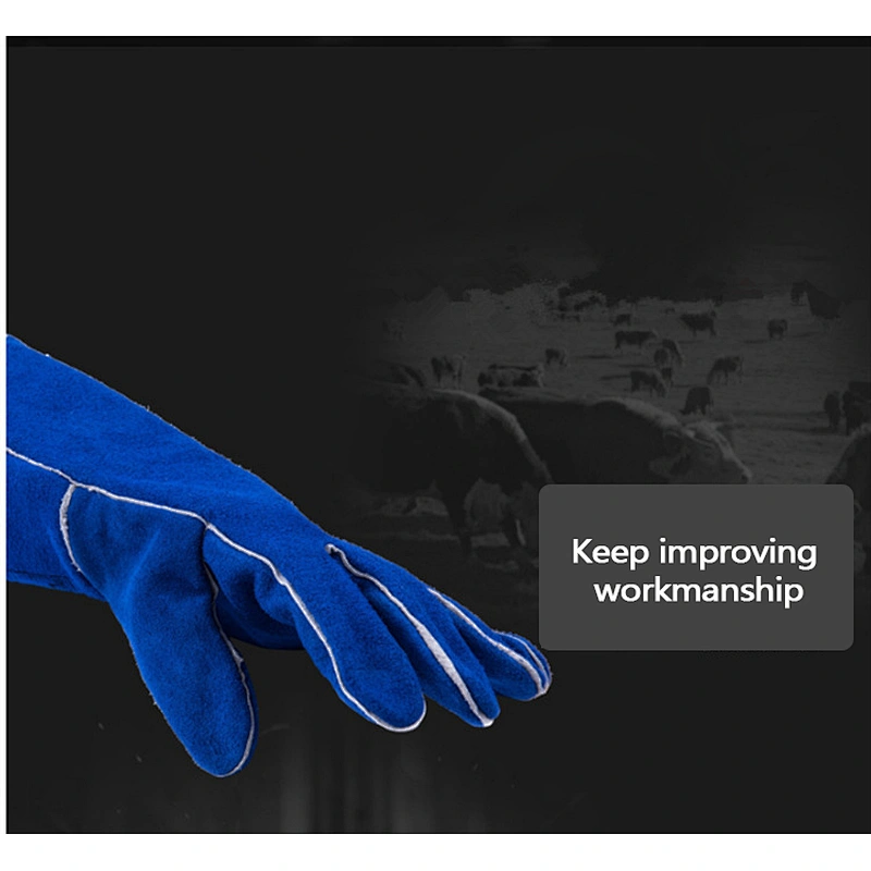 Mechanic Leather Working Safety Driving Gloves Construction Blue Plain Light Style Cowhide Feature Material Wing Origin