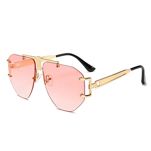 Cross-border hot style steampunk anti-snake leather sunglasses men European and US street shoot round frame sunglasses