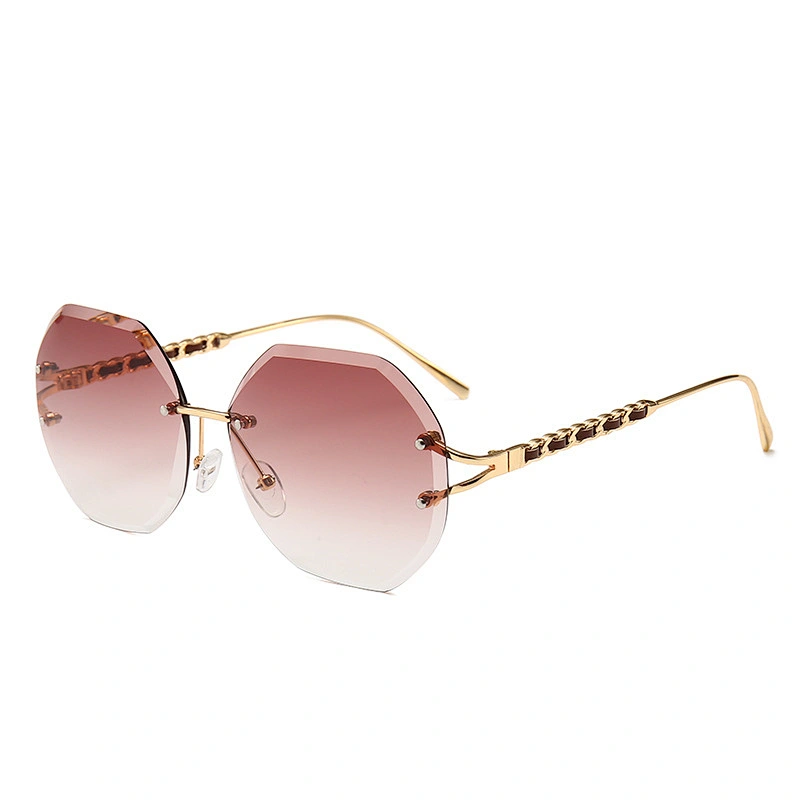 Explosion Diamond Cut Rope Imitation Leather Decorative rimless Sunglasses Street Style Modern Retro Sunglasses sun glasses