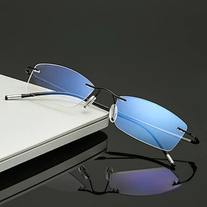 Square aluminum magnesium rimless foldable optical frame river wholesale myopia women eyewear men eyeglasses design eye glasses