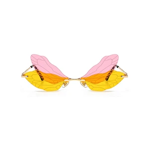 2021 newest rimless Insect wing shape foldable punk sunglasses women men eyewear shade sun glasses wholesale custom goggles