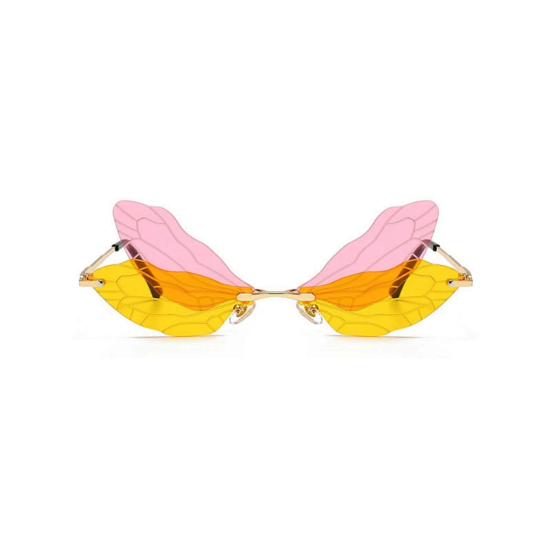 2021 newest rimless Insect wing shape foldable punk sunglasses women men eyewear shade sun glasses wholesale custom goggles