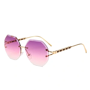 Explosion Diamond Cut Rope Imitation Leather Decorative rimless Sunglasses Street Style Modern Retro Sunglasses sun glasses
