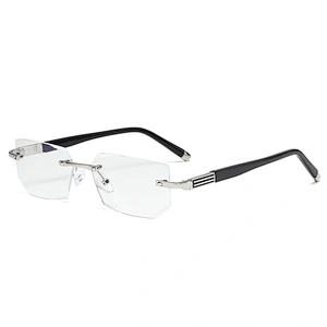 2021 HD trendy designer thin optics rimless chamfered reading glasses anti blue light men women wholesale reader glasses frame