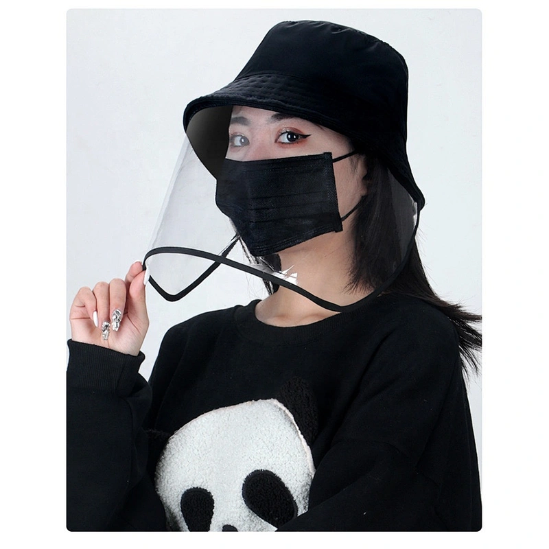 Anti-fog Transparent Head Fisherman's hat Full FaceShield And Eye Protection Shield With Black Bucket Hat Washable Mask