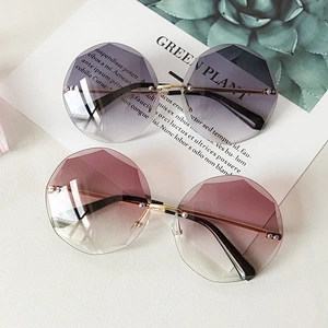 2021 newest fashion round rimless gradient sunglasses women men eyewear shade vintage sun glasses wholesale custom goggles